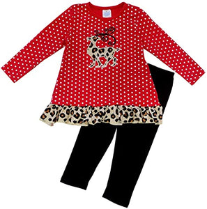 Red and White Polkadot with Leopard Reindeer Applique 2 Piece Set