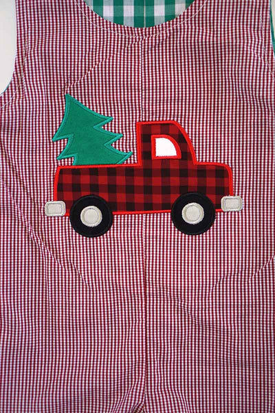 Plaid Reversible Santa & Christmas Truck Embroidered Jonjon